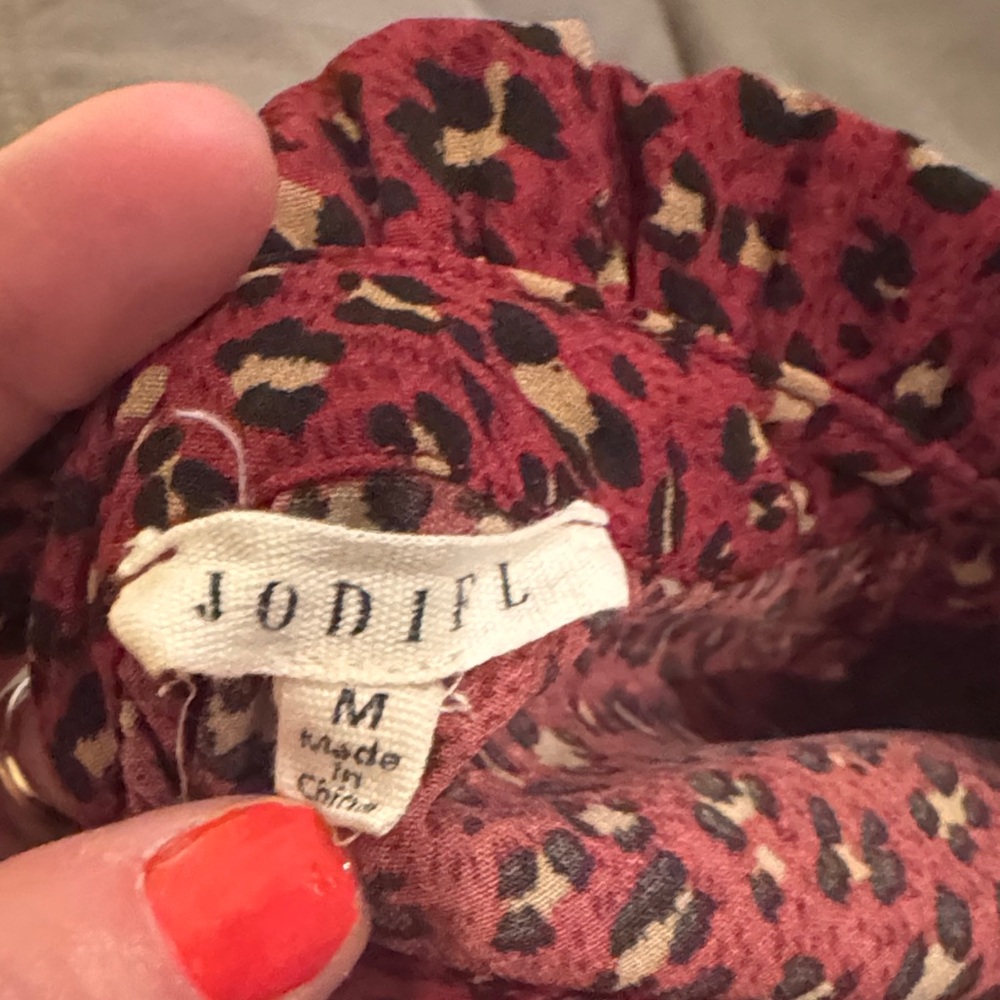 JODIFL Burgundy Animal Print Blouse